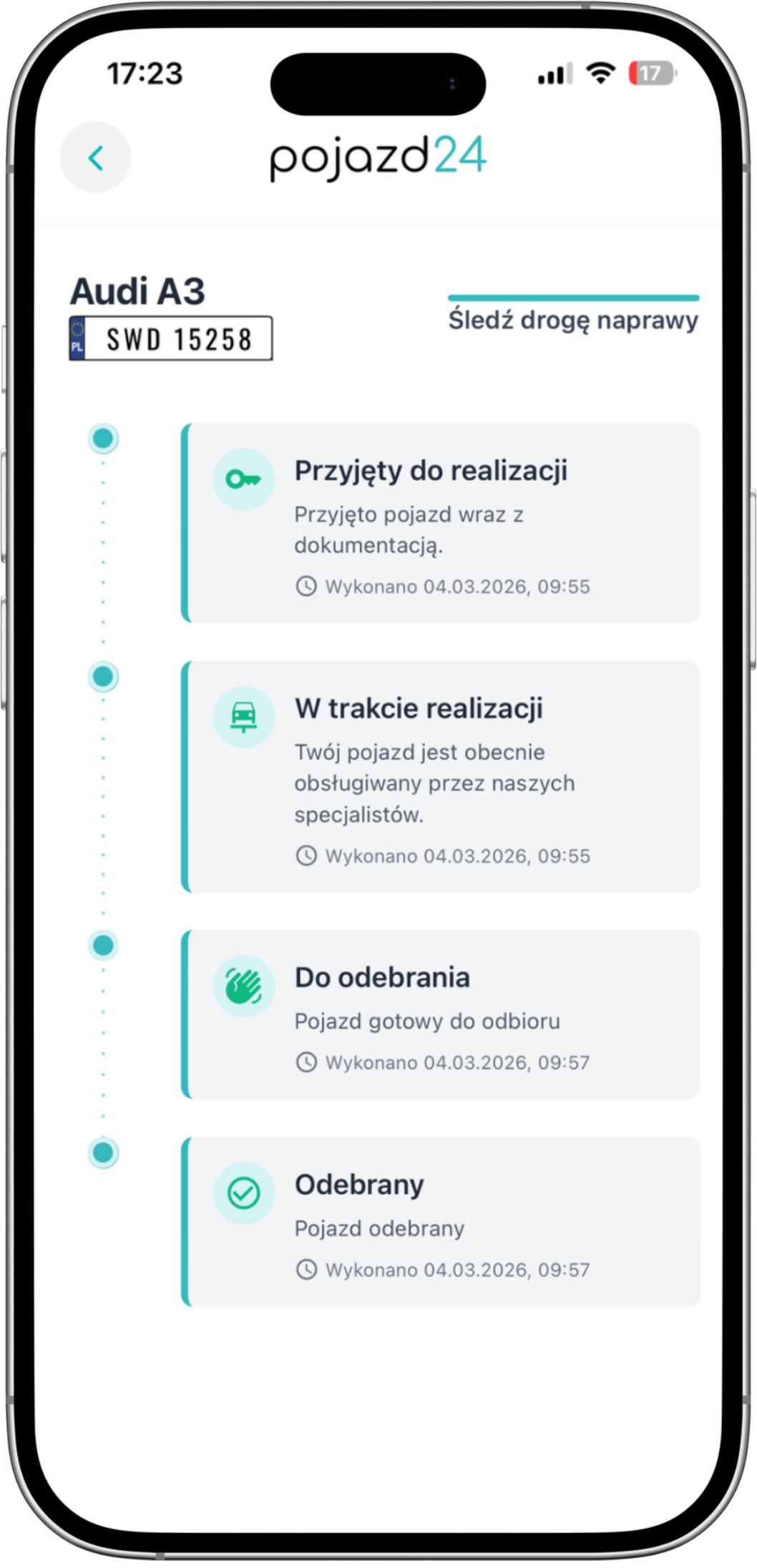 Podgląd aplikacji Pojazd24 - Ekran główny